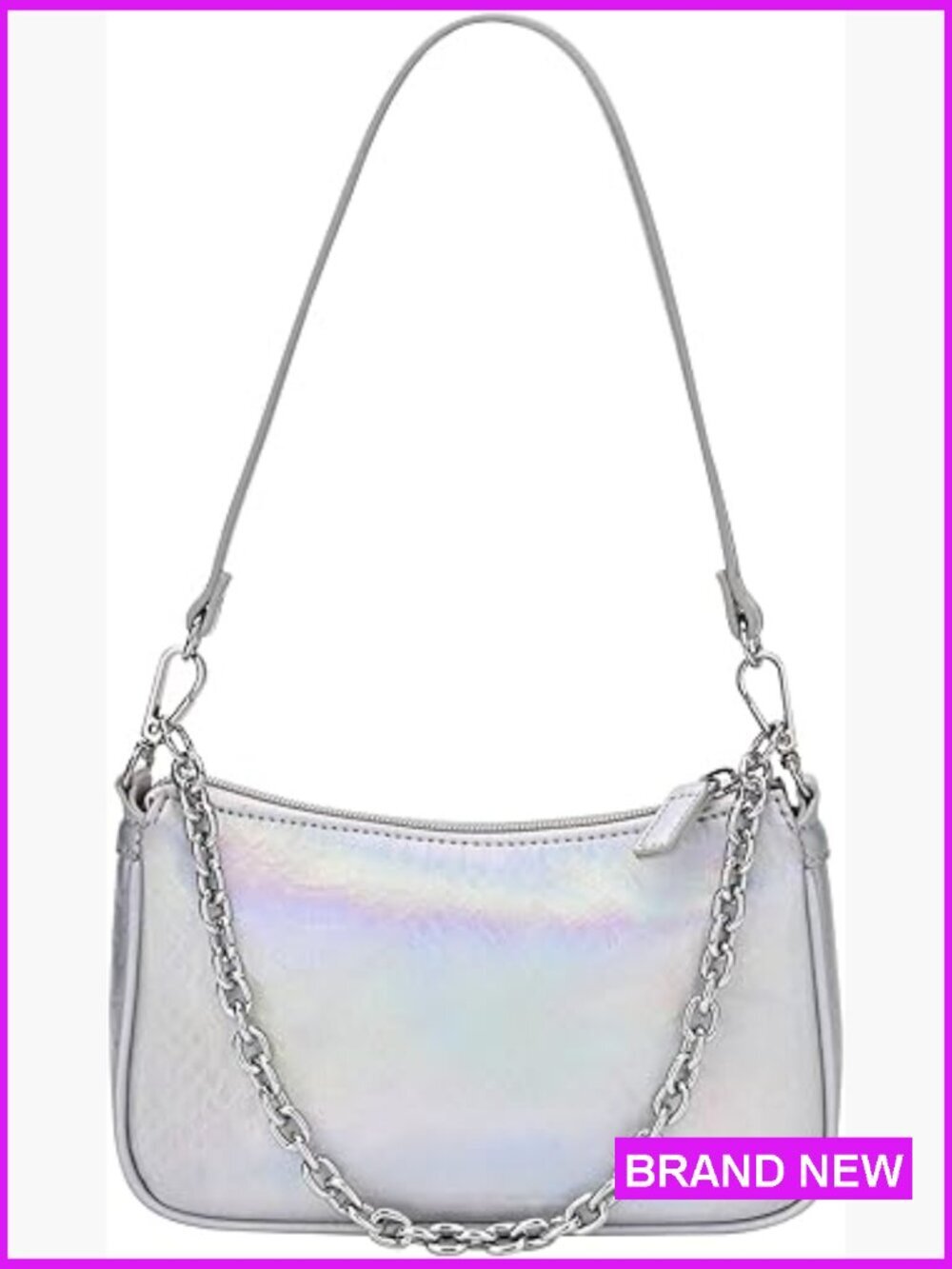 Snakeskin Shoulder Bag Mini Y2K Retro Clutch Purse Vegan Leather Silver Chain